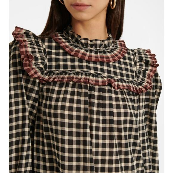 Ulla Johnson Elm Dress Checkered Plaid High Neck Twee 4 Mini Eclipse Long Sleeve - Picture 3 of 13